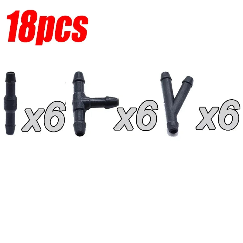 Windscreen Washer Hose Connector — T / Y / 3-Way Joiner Pipe Fitting 18/90pcs