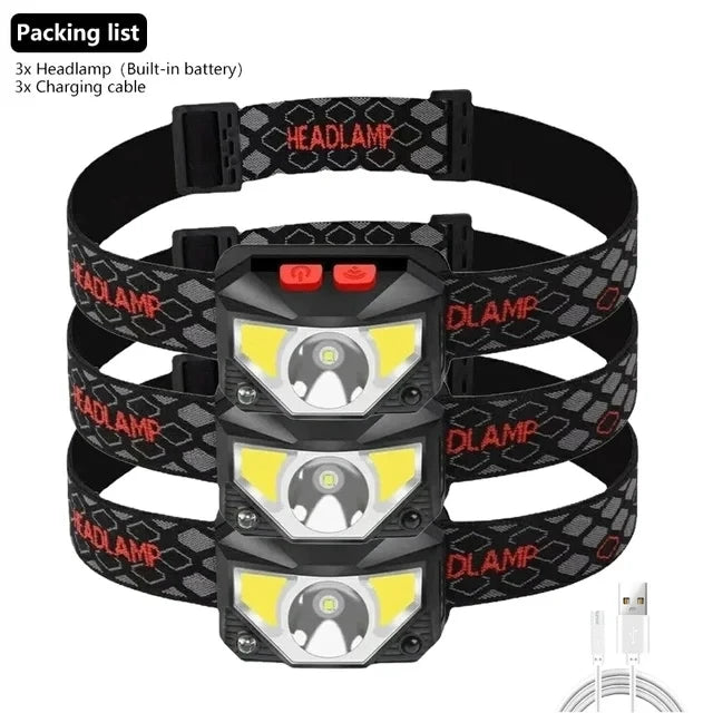 8 Modes Motion Sensor XPE COB LED Headlamp USB Rechargeable
