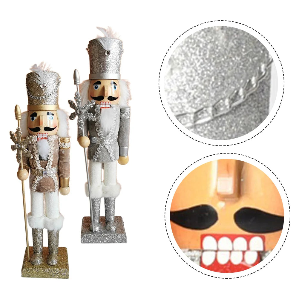 15 Inch Wooden Christmas Nutcracker with Gold Embellishments and Velvet Coat for Festive Mantel and Table Decorations