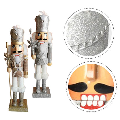 15 Inch Wooden Christmas Nutcracker with Gold Embellishments and Velvet Coat for Festive Mantel and Table Decorations