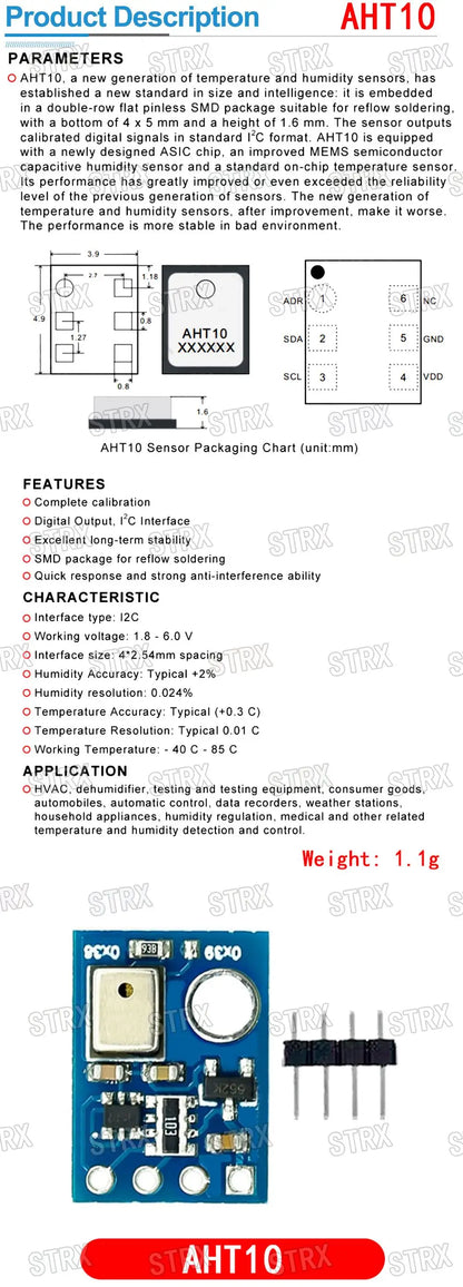 High Precision Digital Temperature and Humidity Sensor Module AHT10 AHT20 AHT21B AHT25 I2C Interface