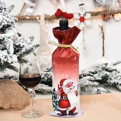 Creative Christmas Wine Bottle Cover Set Velvet Santa & Snowman Decor