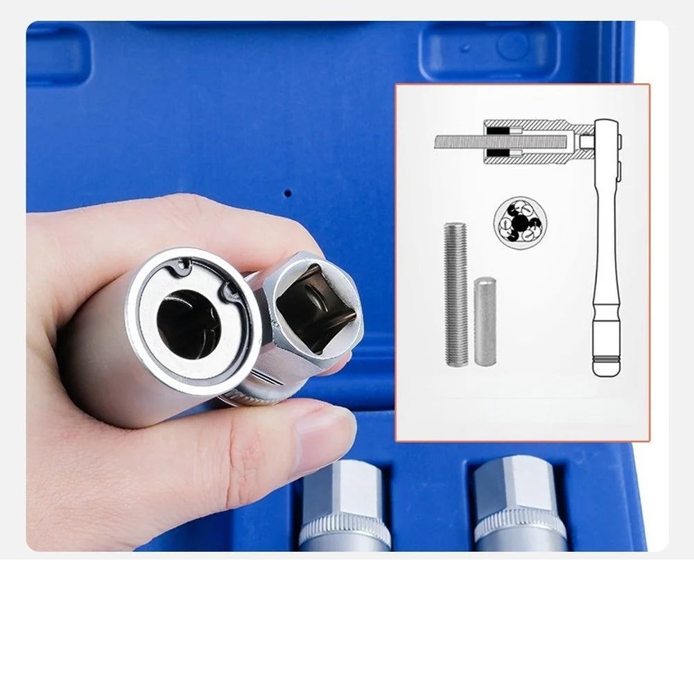 Double Head Bolt Extractor 6mm 8mm 10mm 12mm For Broken Stripped Screws Removal Tool With Internal Roller Design And 1/2 Inch
