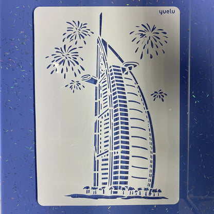 A4 DIY Painting Wall Stencil Airbrush   Drawing Copy Templates London Bridge Big Ben castle Burj Al Arab Five Towers White House