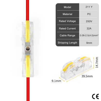 50PCS Lever Wire Connectors 1 to 1 Inline Push-in Splice Insulated Terminal Universal Compact Electrical Connector AWG 28-12