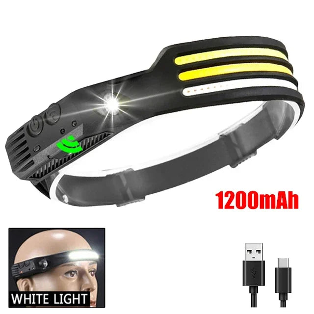 COB LED Headlamp USB Rechargeable Sensor Headlight