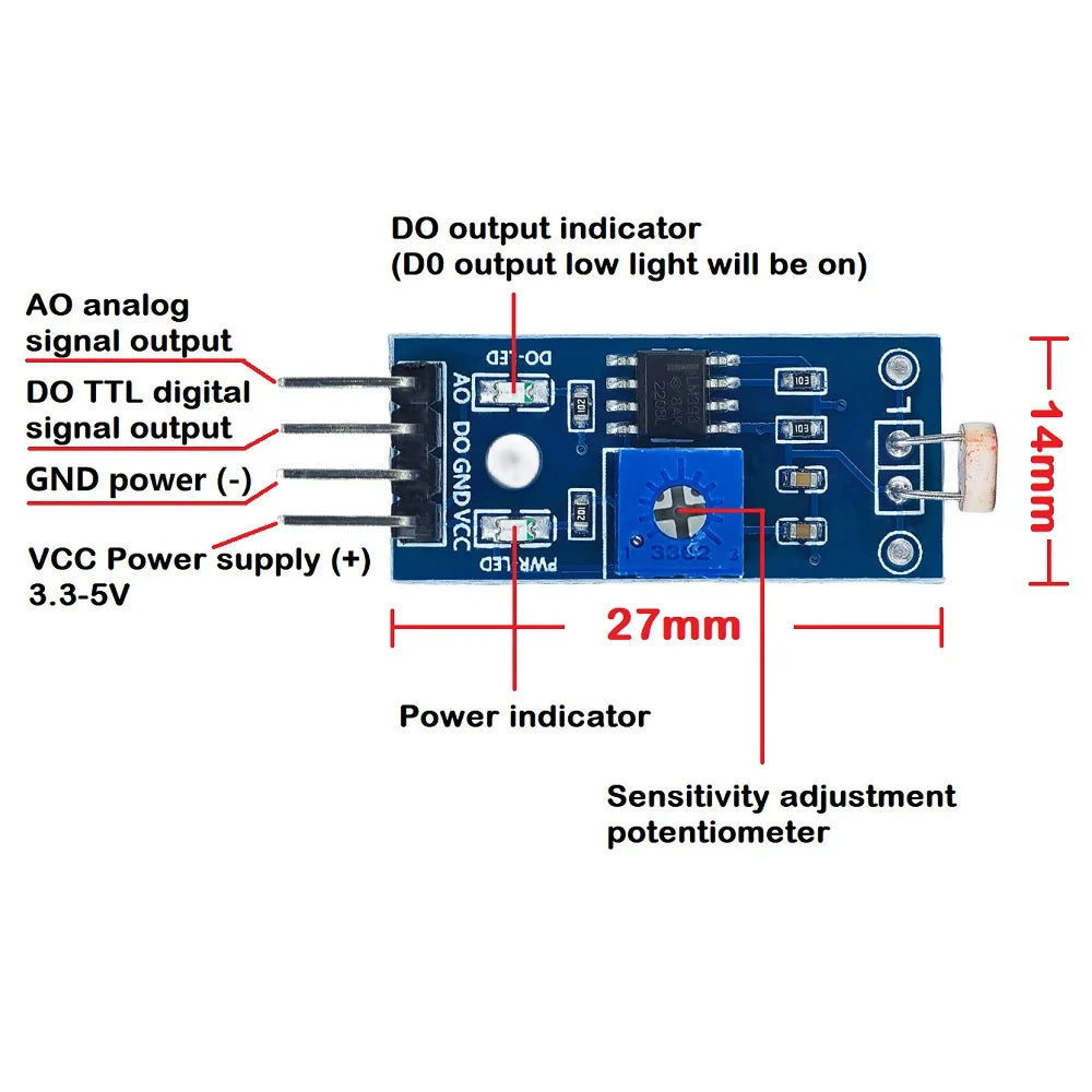 Arduino Mh Photoresistor Light Sensor Module Photosensitive Sensor Module 4-Pin 3.3-5V Photoresistor Light Detectio ...