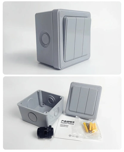 IP66 Outdoor Wall Switch 16A Weatherproof Push Button 1/2/3 Gang Electrical for Garden Patio Exterior Use