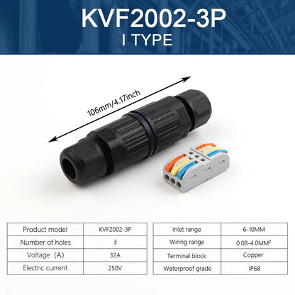 IP68 Waterproof Electrical Cable Connector 3 Way Junction Box Outdoor Wire Connector with Replaceable Lever Wire