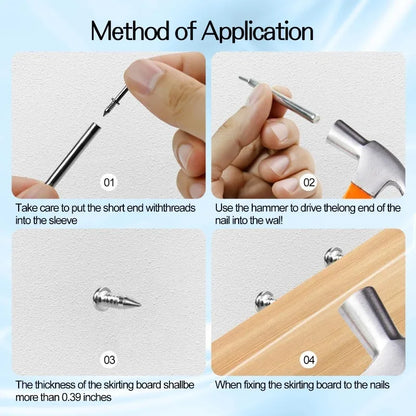 Double Head Seamless Nails — Skirting Board Thread Nail No-Trace Metal Rust-Proof Fixator for Wood 200pcs