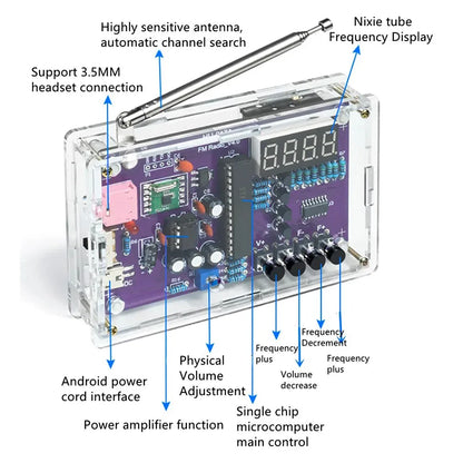 DIY Digital FM Radio Kit STC15W Control TDA2822 Amp 87-108MHz RDA5807S Stereo Receiver for Electronics Soldering