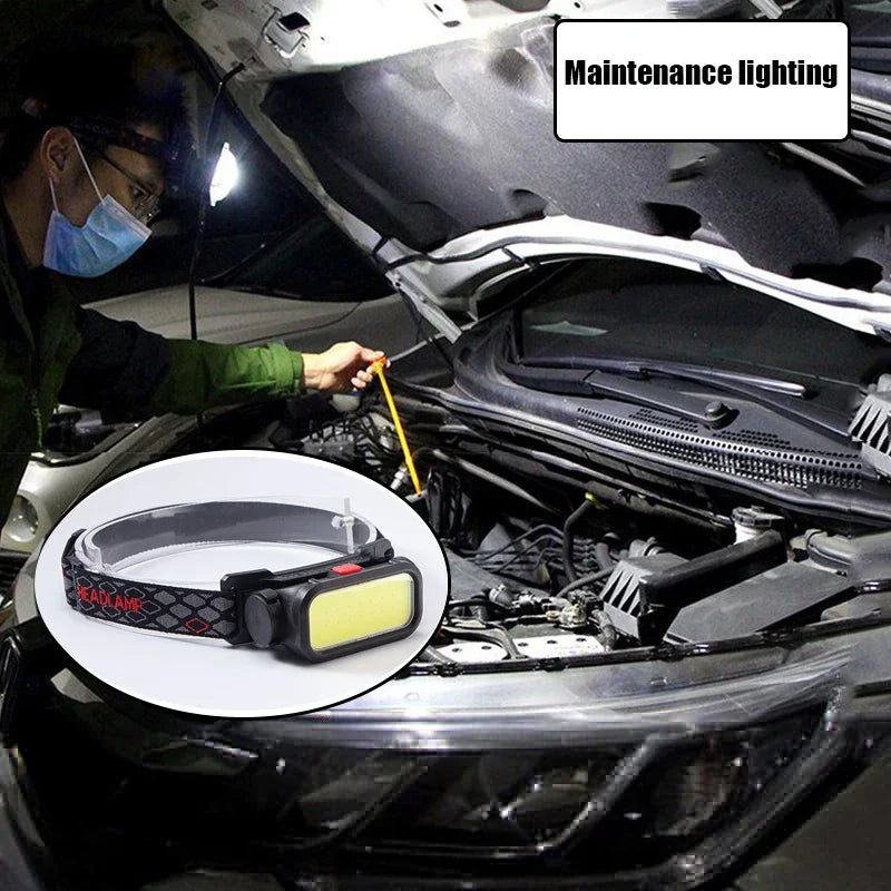 Rechargeable COB LED Headlamp 3 Modes Waterproof Head Torch