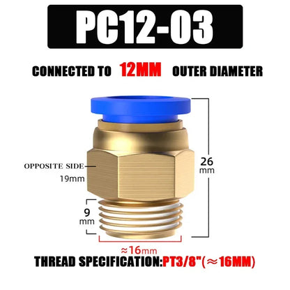Pneumatic Fitting Air Connector PC 4mm 6mm 8mm 10mm 12mm Thread 1/8" 1/4" 3/8" 1/2" Hose Fittings Pipe Quick Connectors