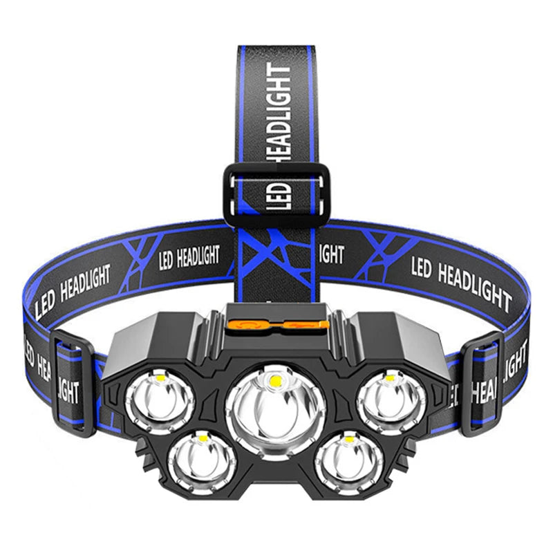 USB Rechargeable 5LED Headlamp High Power Head Flashlight 18650 Built-in battery Headlight LED Head Torch For Camping Fishing