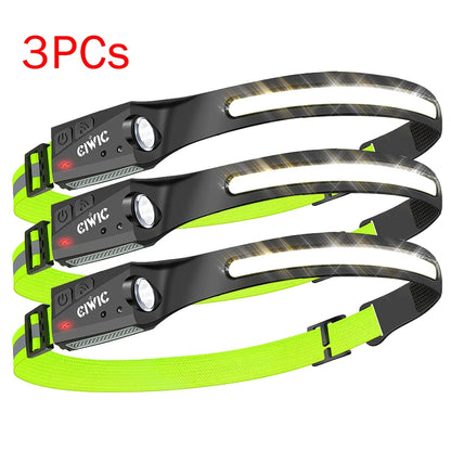 Sensor Headlamp LED Head Flashlight Rechargeable Headlight Built-in 1200mAh Battery 5 Lighting Modes Fishing Camping Lantern