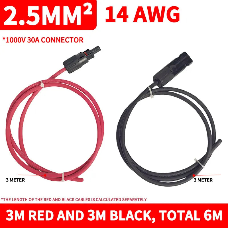 PV1-F Solar Extension Cable 2.5mm² 1/2/3/5/10M Waterproof DC Connector Male Female Pair IP67 for Photovoltaic System