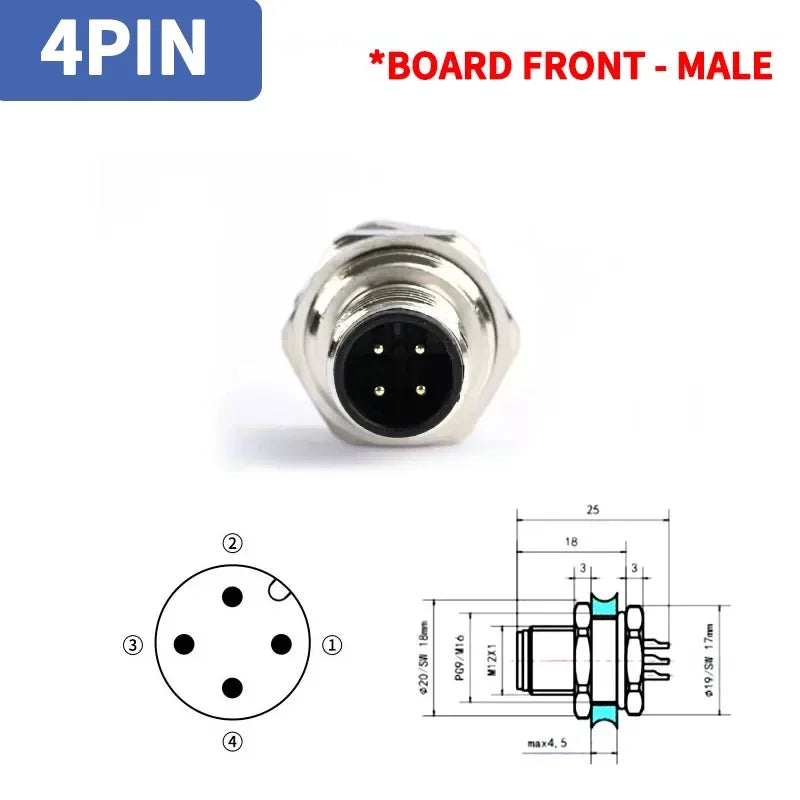 M12 4Pin 5 8Pin Sensor Connector Panel Back Mount Waterproof Flange Socket Threaded Coupling Male Female A Code Connectors