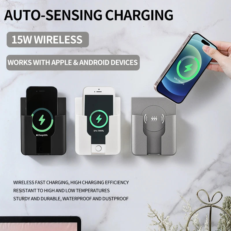 15W Wall Mount Wireless Charger Qi Universal Fast Charging Panel for iPhone Android Flush AC 110–220V In-Wall Phone Charger