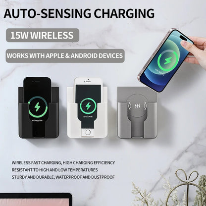 15W Wall Mount Wireless Charger Qi Universal Fast Charging Panel for iPhone Android Flush AC 110–220V In-Wall Phone Charger
