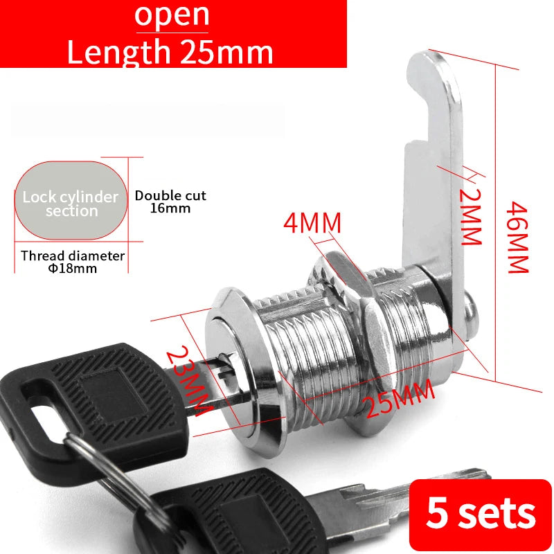Cabinet Cam Lock Set Two-Sided Keyed Alike 16MM-30MM Cylinder Cam Locks for Mailbox File Drawer Compartment