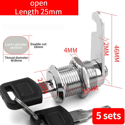 Cabinet Cam Lock Set Two-Sided Keyed Alike 16MM-30MM Cylinder Cam Locks for Mailbox File Drawer Compartment