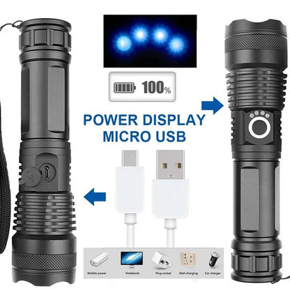 High Power XHP100 LED Flashlight Rechargeable Zoom Torch Super Bright