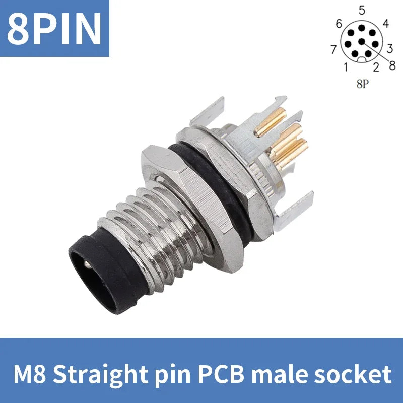 M8 Straight Curved Pin Aviation Plug Sensor PCB Bonding Plate Male Female Socket Waterproof Connector 3/4/5/6/8P