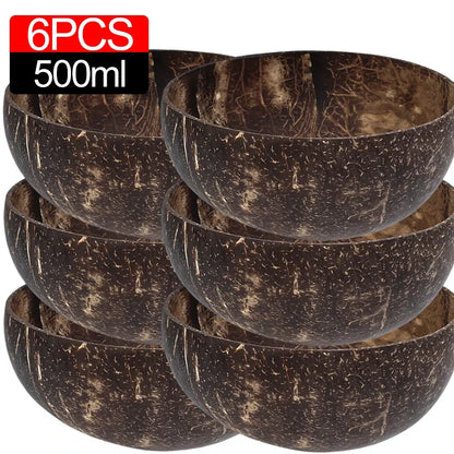 6/1PCS Natural Coconut Bowl Set Wooden Salad Ramen Bowl Coconut Wood Spoon Set Coco Smoothie Kitchen Tableware Coconut Bowl