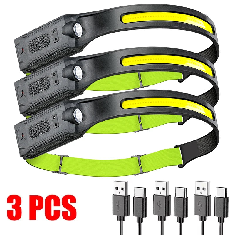 High-power LED Headlamp USB Rechargeable 3-mode Lighting Headlight Flashlight Built in Battery Working Light Camping Torch Light