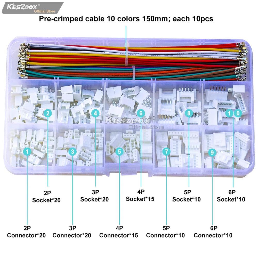 Keszoox JST 2mm HY 2.0 PH with locking PHB 2-10Pin Housing with 22AWG Pre-Crimped Terminal Wire