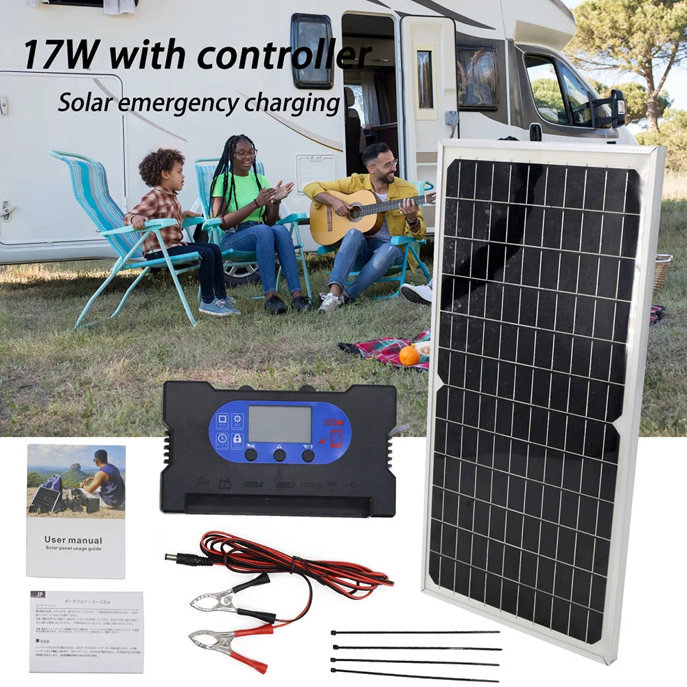 17W Monocrystalline Solar Panel Providing 5V 12V 18V Output Suitable for Battery Charging and Drive Controller Use