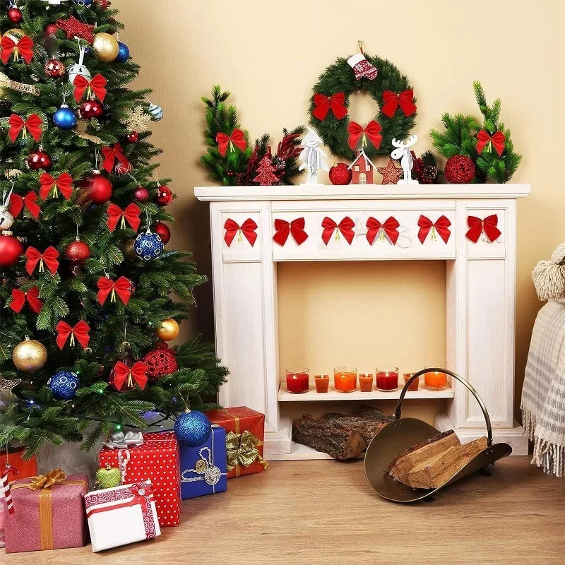 12/36pcs Christmas Bow Christmas Decorations For Home Gold Red Bowknot Xmas Tree Ornaments New Year 2024 Navidad Decor Supplies