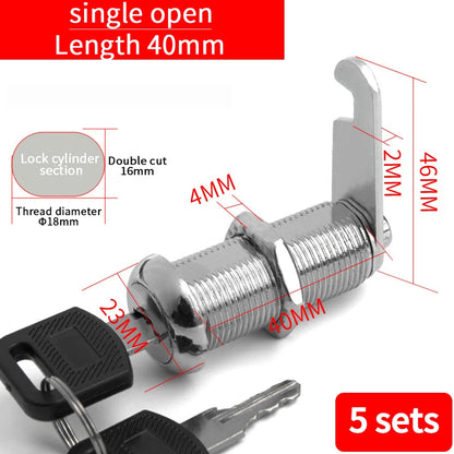 Cabinet Cam Lock Set Two-Sided Keyed Alike 16MM-30MM Cylinder Cam Locks for Mailbox File Drawer Compartment