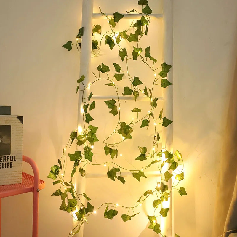 Christmas Battery Powered 2M-10M LED Ivy Fairy Lights Artificial Green Leaf String for Home Wedding Wreath Decor