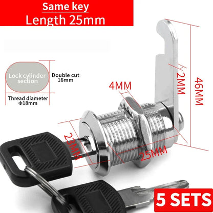 Cabinet Cam Lock Set Two-Sided Keyed Alike 16MM-30MM Cylinder Cam Locks for Mailbox File Drawer Compartment