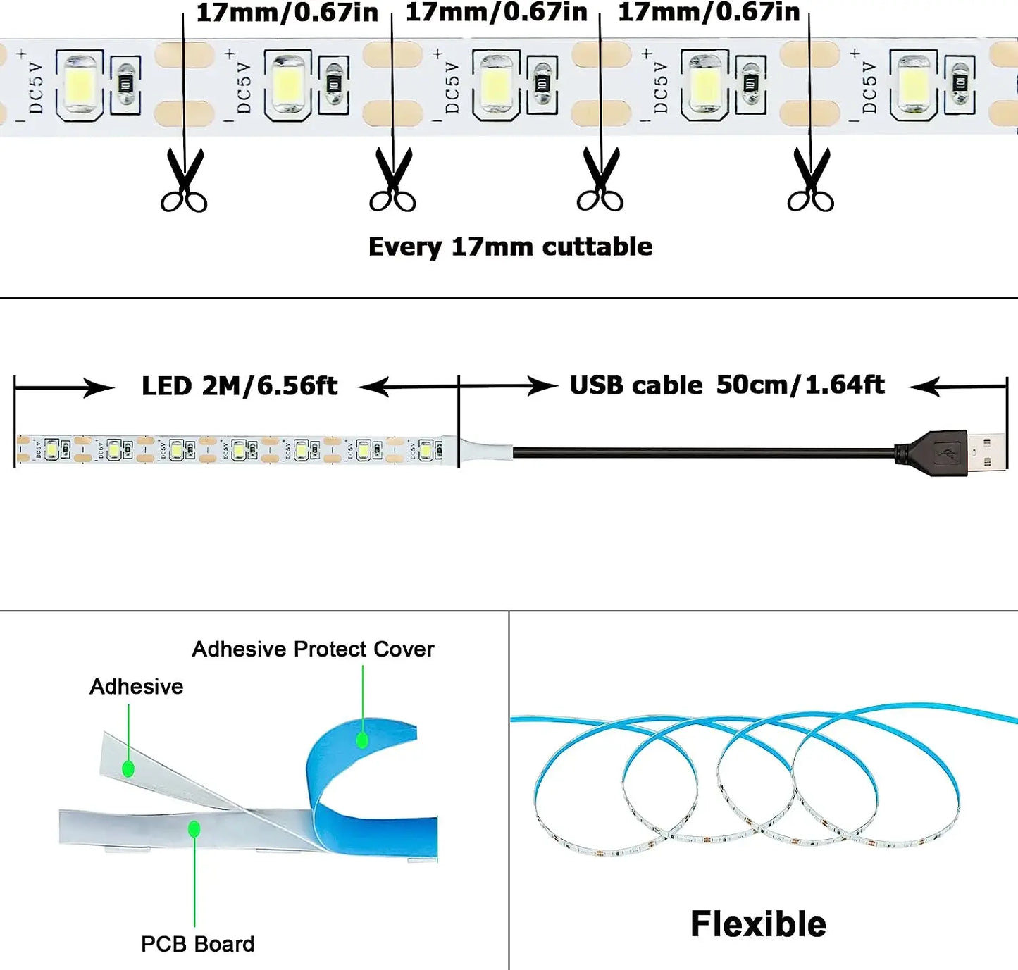 DC5V USB 2835 LED Strip Light White Warm White TV Background Lighting