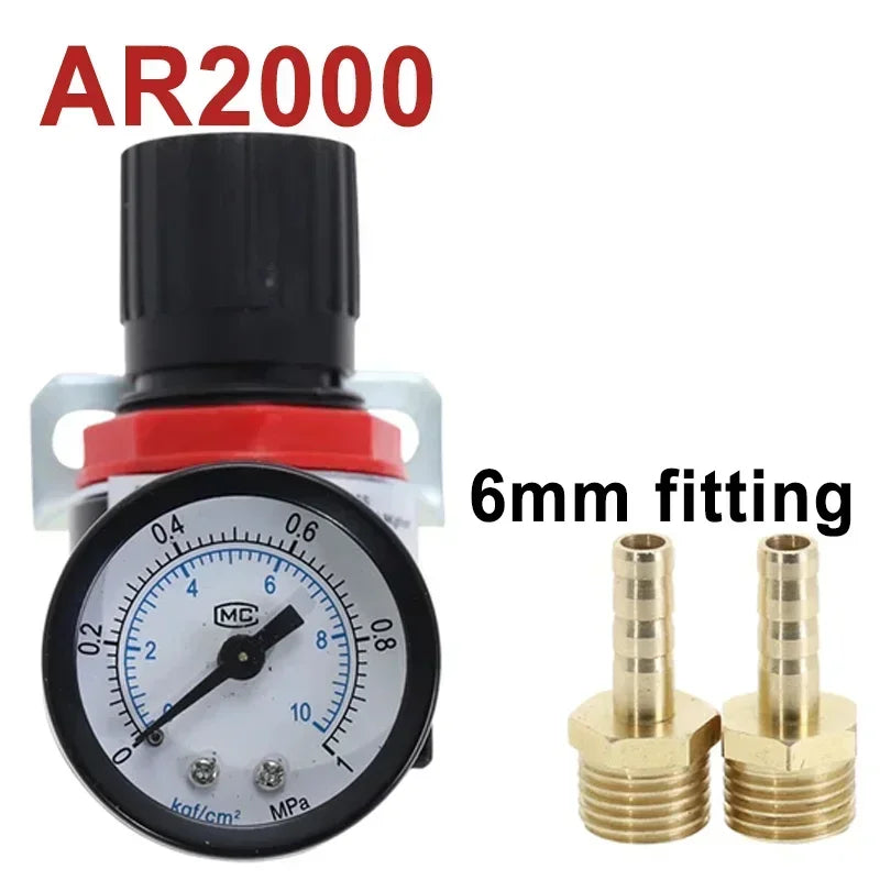 AR2000 Pneumatic Air Compressor Pressure Regulator Reduction Valve 1/4'' Thread BSP with 2MM 4MM 6MM 8MM 10MM Fittings