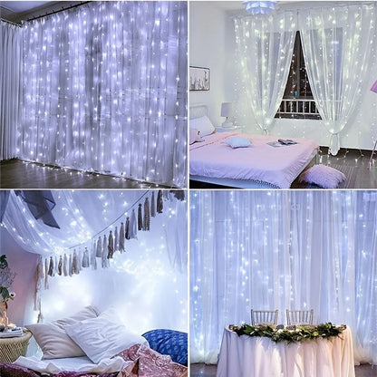 Xmas Holiday LED String Lights Remote Controlled 8 Modes Fairy Curtain USB Powered for Bedroom Living Room Decor 3x1M / 3x2M / 3x3M