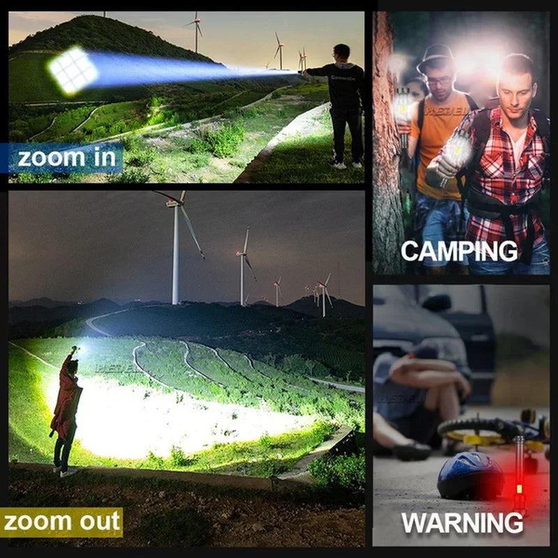 High Power XHP100 LED Flashlight Rechargeable Zoom Torch Super Bright