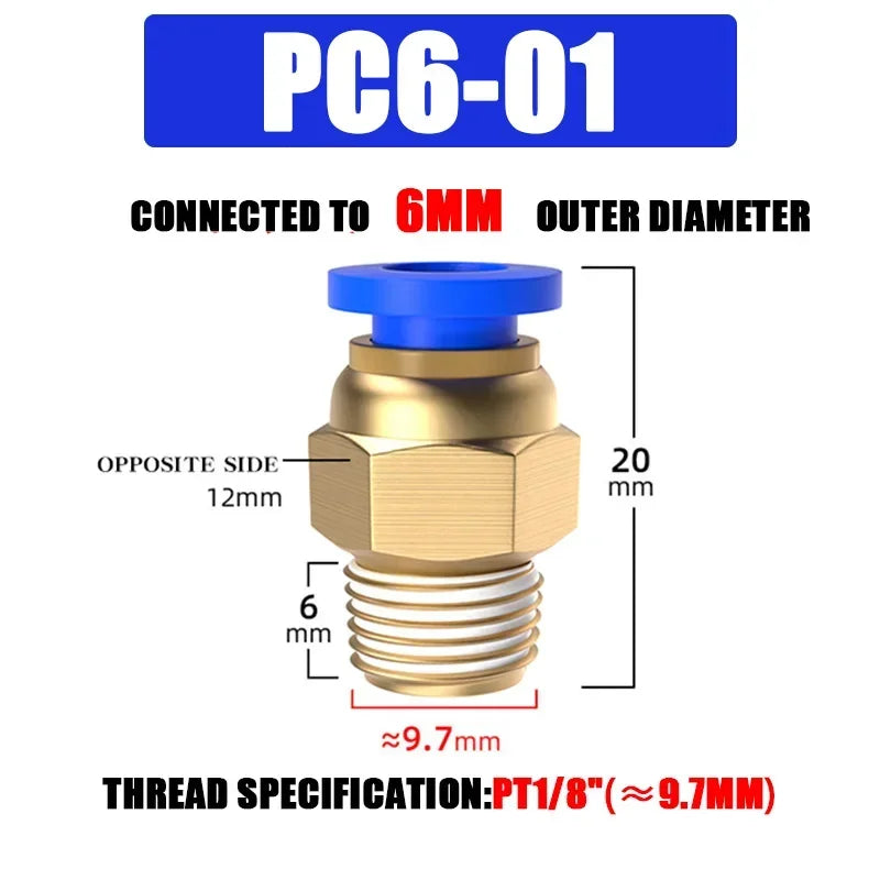 Pneumatic Fitting Air Connector PC 4mm 6mm 8mm 10mm 12mm Thread 1/8" 1/4" 3/8" 1/2" Hose Fittings Pipe Quick Connectors