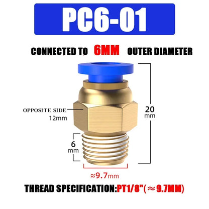 Pneumatic Fitting Air Connector PC 4mm 6mm 8mm 10mm 12mm Thread 1/8" 1/4" 3/8" 1/2" Hose Fittings Pipe Quick Connectors
