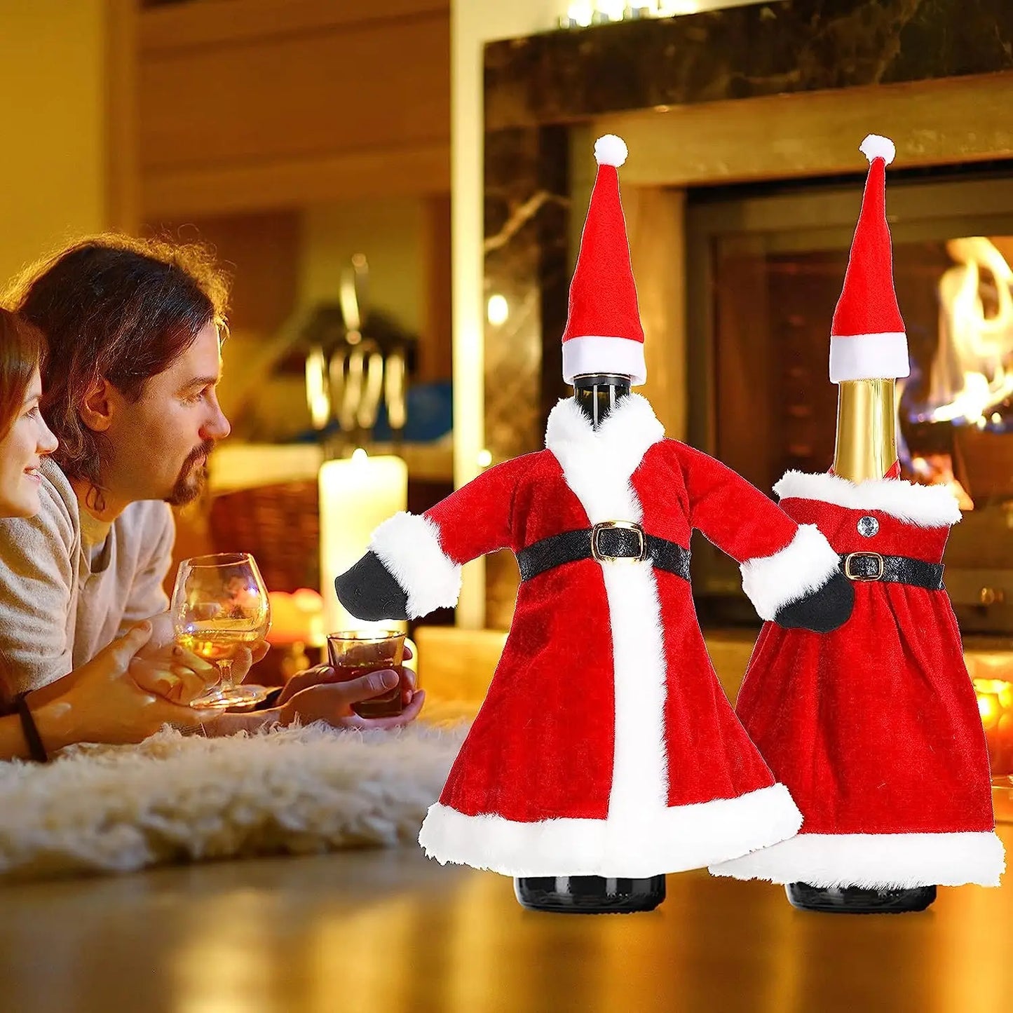 Creative Christmas Wine Bottle Cover Set Velvet Santa & Snowman Decor
