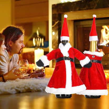 Creative Christmas Wine Bottle Cover Set Velvet Santa & Snowman Decor