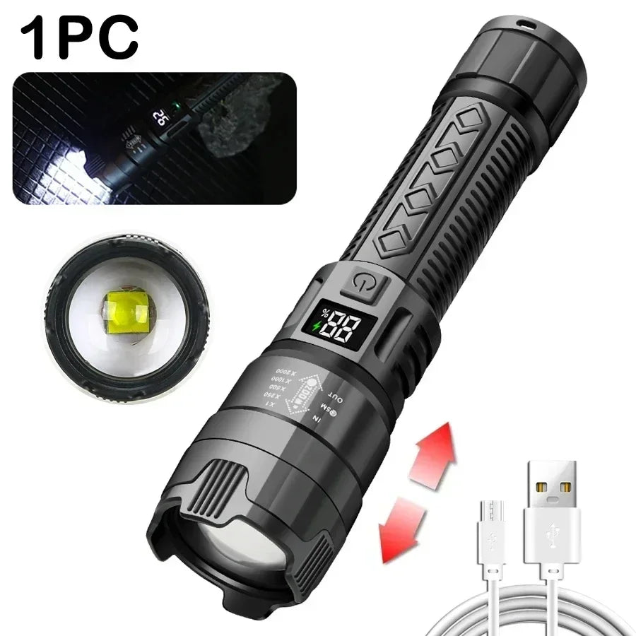 High Power LED Flashlights USB Rechargeable zoomable Light Emergency Torch Lamp For outdoor Camping Night fishing hiking lantern