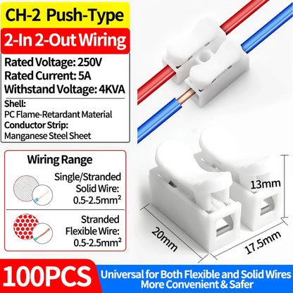 CH2 CH3 Quick Push Wire Connector 2Pin 3Pin Spring Loaded Terminal Block Flame Retardant Electrical Connector for Wiring