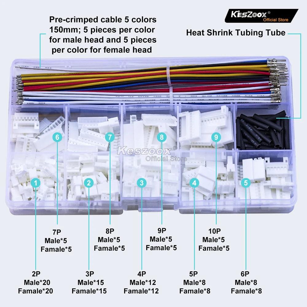 Keszoox JST 2mm PHR PH 2.0 2-10p Male Female Housing with 22AWG Pre-crimped Wire Connectors Adaptor PH Kits