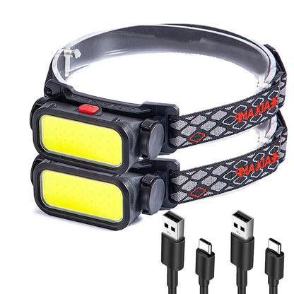 Rechargeable COB LED Headlamp 3 Modes Waterproof Head Torch