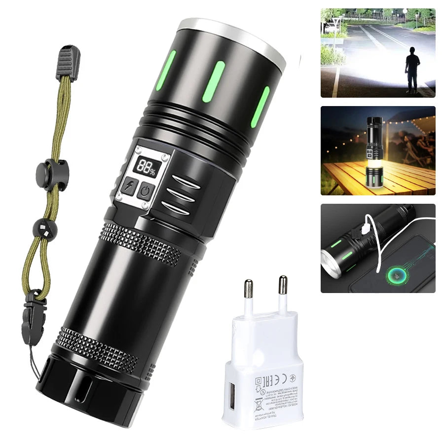 20W LED Flashlight COB Type-C Rechargeable Zoom Torch
