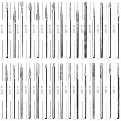 30pcs Diamond Burr Bits Set 1/8" Shank for Rotary Tools Carving Sanding