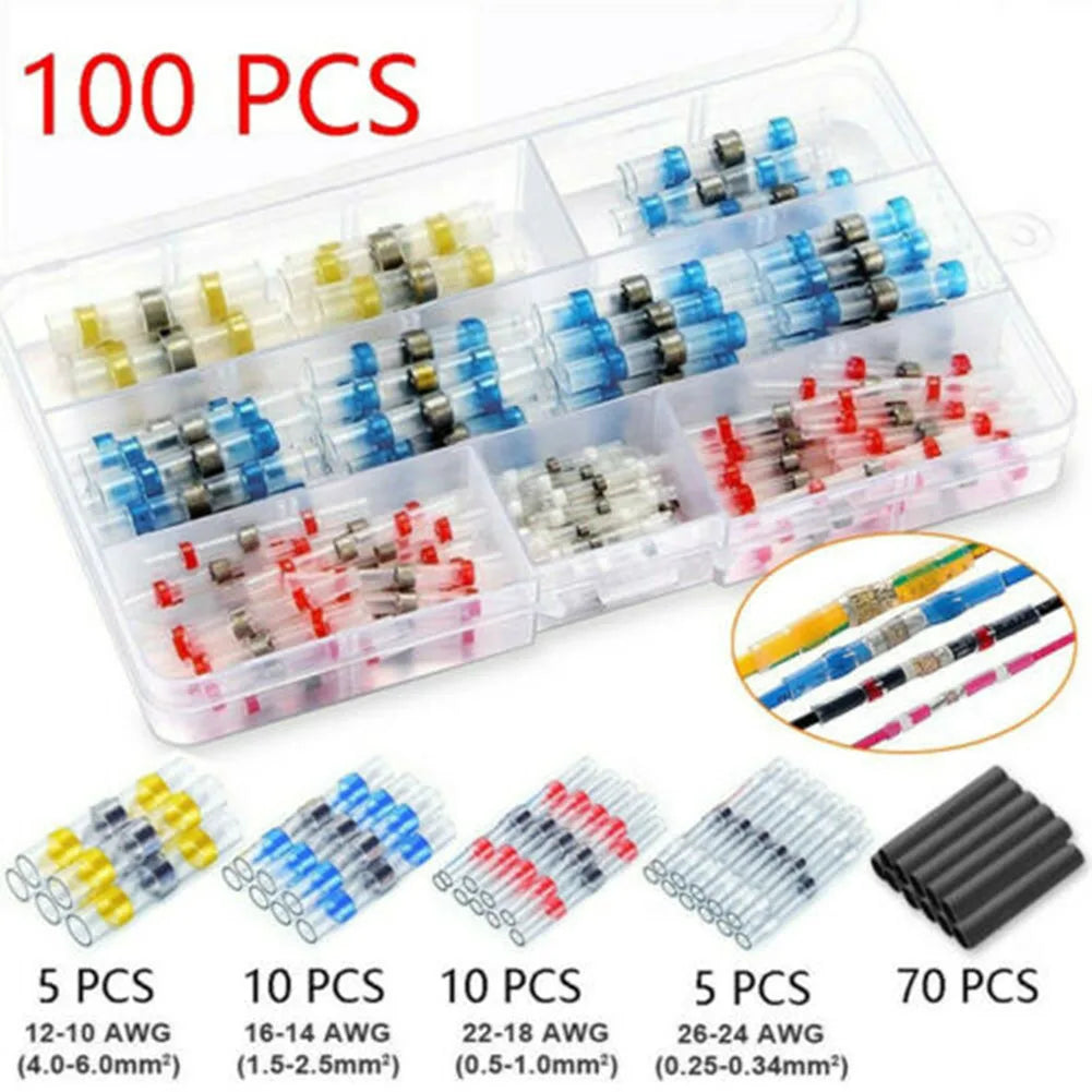Kit Set Tool Connection Terminal Butt Shrinkable 100pcs 100x Connector Sealed Sleeve Terminal Welding With Box